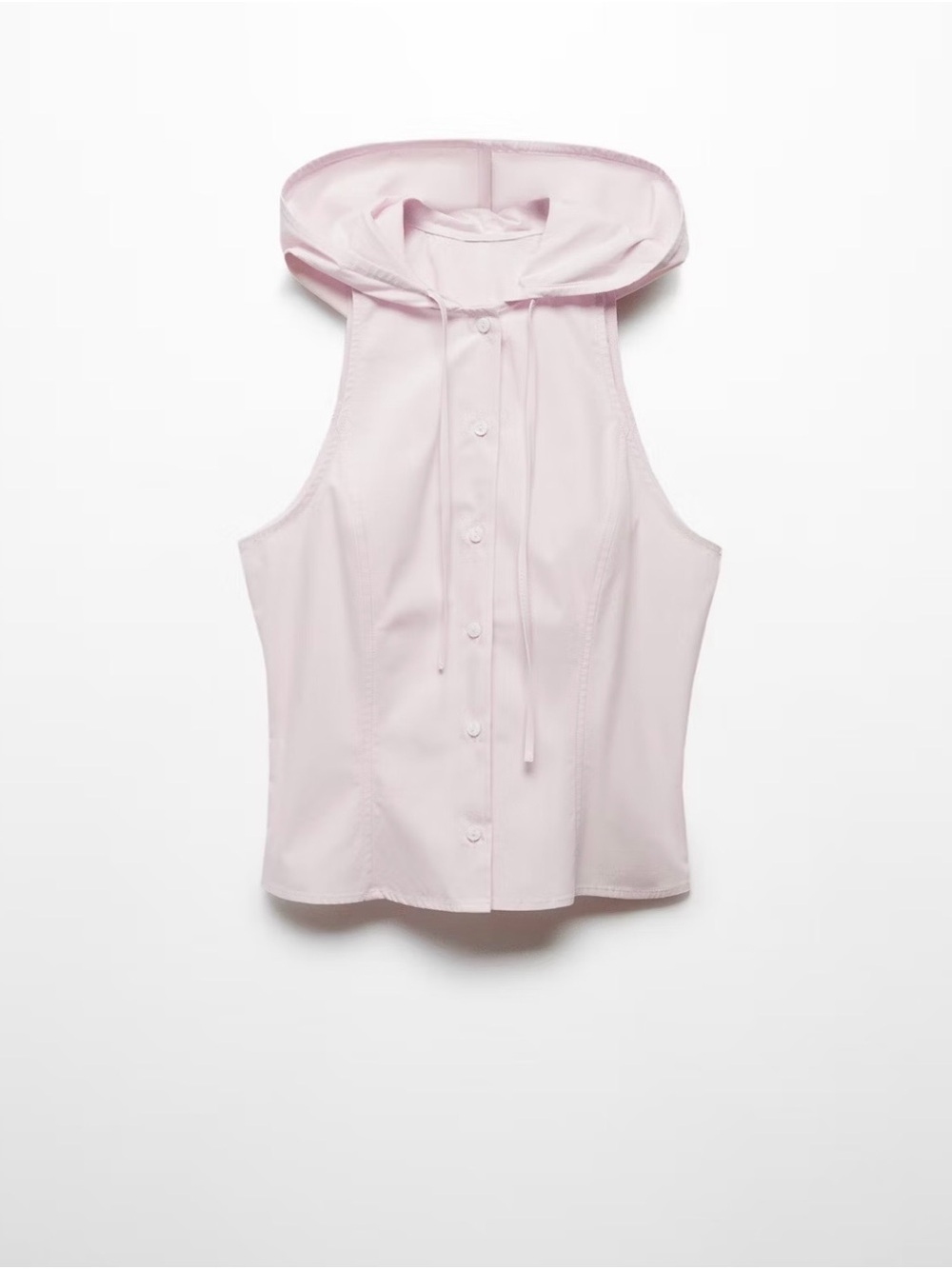 🎉MANGO Sleeveless Hooded Shirt Pastel Pink NWT Size S